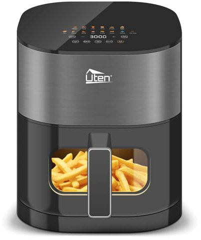 Uten Doppia Resistenza Friggitrice ad Aria 5,5 L con Finestra, Schermo Colori, 14 Menu Preimpostati, Avvio Ritardato, Filtro dell'olio, 2 Resistenza Controllare Indipendente, Cibo Senza Capovolgimento