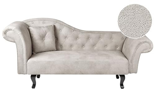 Beliani Chaiselongue Samt beige Taupe Links gesteppt Kissen Chesterfield-Stil Lattes II