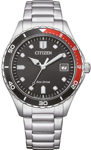 Citizen Eco-Drive Herrenuhr Edelstahl, Schwarz, 36.8 mm, AW1820-81E | Eco-Drive Solar, Keine Batterie Nötig, Kristallglas, 10 bar Wasserdicht, 240 Tage Gangreserve, Datum, Edelstahlband
