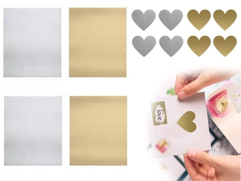 KAPSING Set med 4 skrapklistermärken, fyrkantiga skrapkort med 8 st kärleksdelar, självhäftande skrapmärken, självhäftande etiketter, bra för skrapfilm (guld och silver)