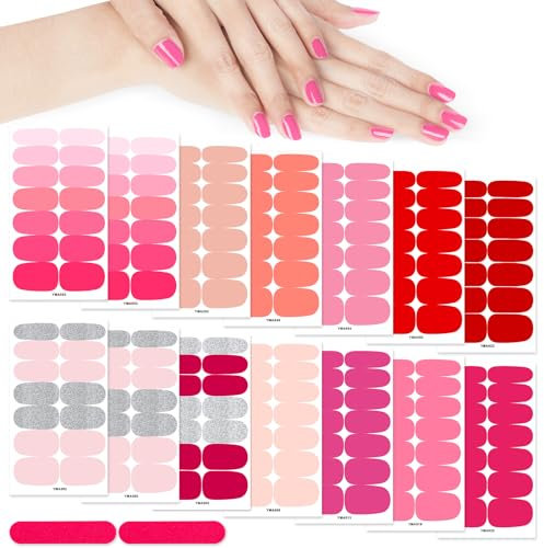 MWOOT 14 Fogli Full Wraps Nail Stickers, Adesivi Decalcomanie, Rosa Adesivi per Unghie, Tinta Unita Autoadesivo Nail Art Stickers, Manicure Decorazioni per Donna DIY