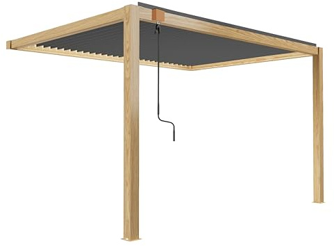 Oviala Pergola bioclimatique adossée 3 x 4 m en Aluminium Gris décor Bois