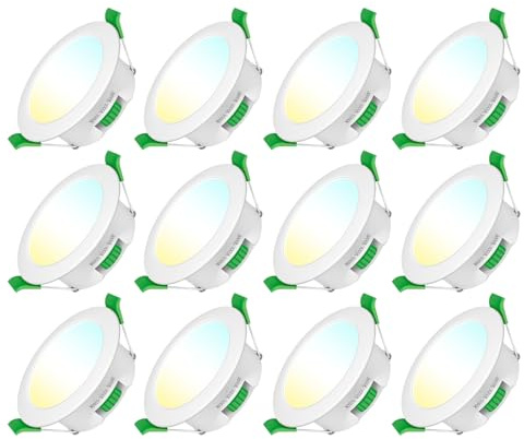 Jaenmsa Focos LED Interior Techo 230V, 7W Ø 65-75 mm IP44, Regulables, Downlight Led Empotrable Blanco Ccálido 3000K Blanco Neutro 4000K Blanco Frío 6500K，Ojos de Buey Led para Techo, 12er