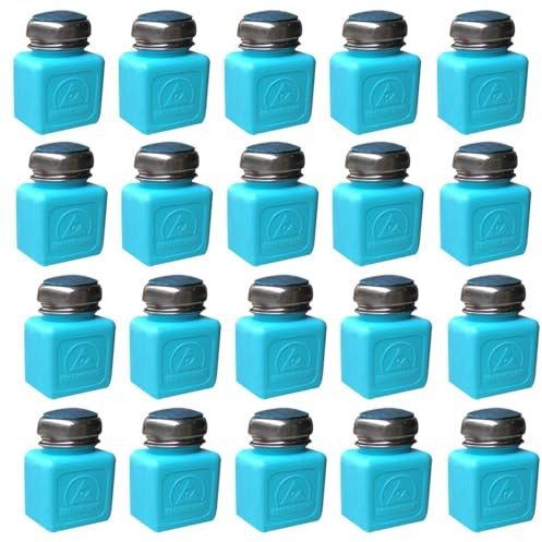 Lot de 20 flacons de solvant ESD de 100 ml | Flacon carré antistatique en EPA | Pompe distributeur de liquide en acier inoxydable pour frotter l'alcool/vernis à ongles Distributeur de démaquillant