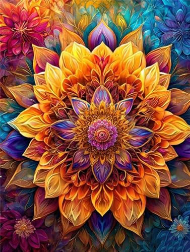 Buntes Mandala Diamond Painting Erwachsene, 5D Diamant Painting Bilder Kinder, DIY Vollbohrer Diamant Kunst Malerei Stickerei Set, Basteln Geschenk Mädchen, Kreuzstich Home Wand Dekor 40x50cm P-6737