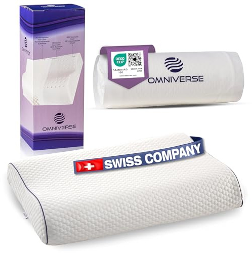 Omniverse, mittelfestes Nackenstützkissen gegen Nackenschmerzen, Seitenschläferkissen, Rückenschläferkissen, Anti Schnarch Kissen, Memory Foam Kissen, ergonomisches Kopfkissen, 55x37x10/8cm, weiß