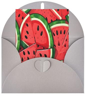 Hochwertige Perlglanz-Grußkarten mit rotem Wassermelonen-Druck, mit grauen Umschlägen, schimmernde Geburtstags-, Weihnachts- und Hochzeitskarten, innen blanko.