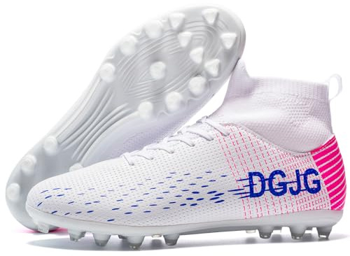 DGJG Mens Soccer Cleats Womens Training Football Cleats Lightweight Adult High-top Soccer Shoes AG, Tacos de Futbol para Hombre, White, 10 Men