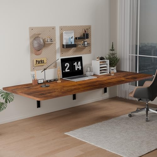 IAE 48 x 22 Floating Foldable Desk,Wall-Mounted Folding Computer Table with Engineered Wood,Study Table with Shelf Brackets,Fold Down Shelf,Fold Computer Desk for Small Spaces,Holds 500 lb,Rustic