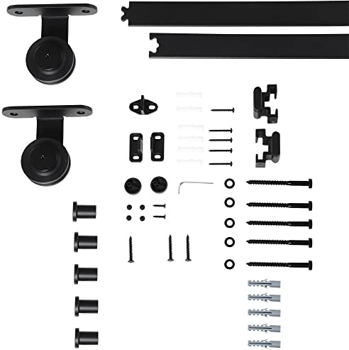 HOMCOM 200CM Quincaillerie porte coulissante de grange, rail porte coulissante de 100 cm de large, épaisseur 35-45 mm, charge 100 kg, robuste en acier au carbone, crochet forme I pour maison