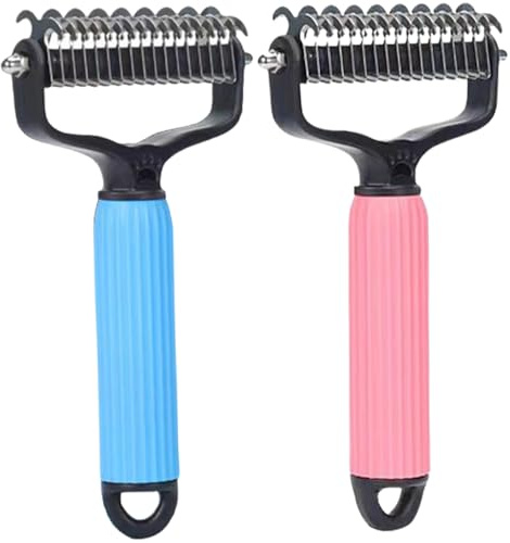 Spazzola per toelettatura per cani da 2 pezzi, rastrello portatile per sottopelo per cani, spazzola per toelettatura per a doppia faccia, rastrello per di grandi dimensioni per