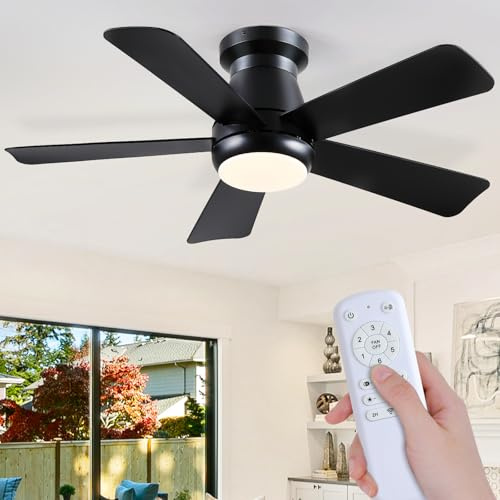 Hounberi 40 Modern Low Profile Ceiling Fan with Light and Remote, Black
