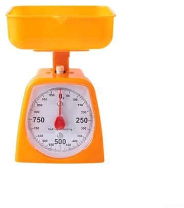 Bilancia da cucina meccanica con vassoio, 1 kg, 2 kg, 3 kg, 5 kg, alta precisione per cucina e scuola, strumento di sperimentazione educativo per bambini, colori colorati (giallo)