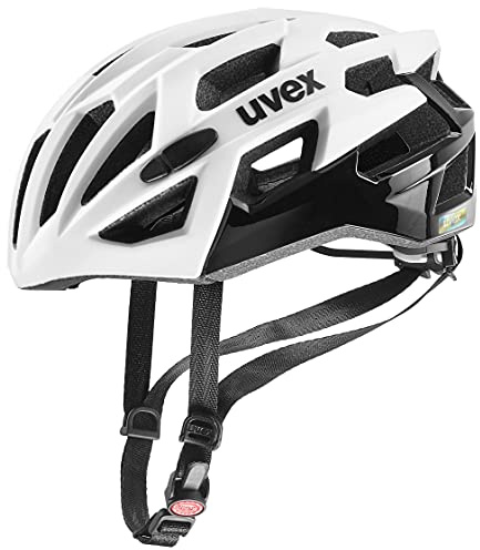 uvex race 7 - sicherer Performance-Helm für Damen und Herren - individuelle Größenanpassung - extra Aufprall-Schutz - white black - 51-55 cm