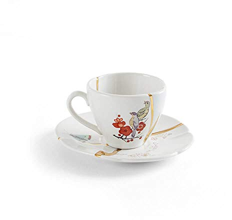 Seletti Kintsugi Tasse mit Untertasse aus Porzellan und 24 Karat Gold mod.2