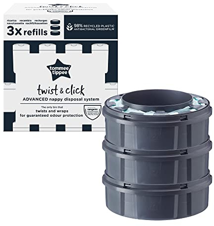 Tommee Tippee Windeleimer Nachfüllkassetten für Twist & Click, nachhaltiger antibakterieller GREENFILM, 3er Pack