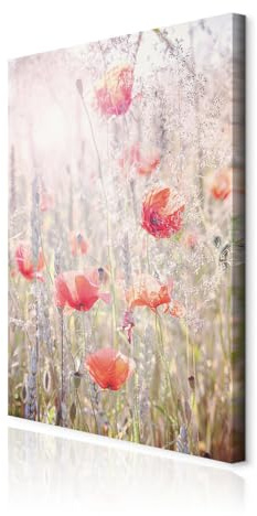 decomonkey Wandbilder Mohnblumen 80x120 cm 1 Teilig Leinwandbilder Wanddeko | Strukturleinwand, Holzkeilrahmen, Bild auf Leinwand, Kunstdruck, Wohnzimmer, Wanddekoration, Blumen, Natur