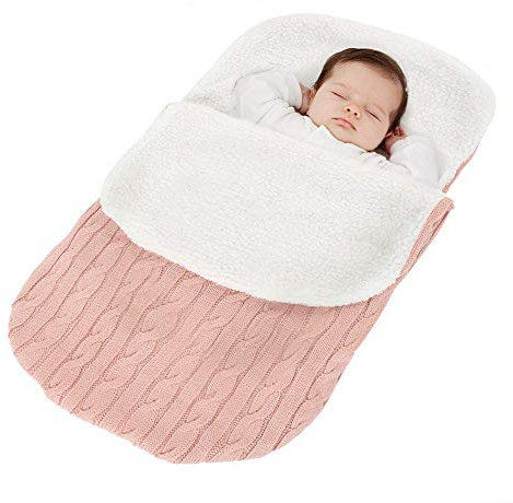 Lazeny Neugeborenes Baby Schlafsack Gestrickt Wickeln Swaddle Decke Winter Warme Verdicken Fleece Schlummersäcke Kuscheldecke für Kinderwagen, Autositz, Krippe, Bett, Körbchen, 68 x 38 cm-Rosa