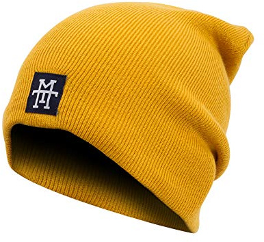 Manufaktur13 Slouch Beanie - Long Beanie Mütze, Strickmütze mit Echt-Leder/Stick Veredelung, Viele Farben zur Auswahl (M13)