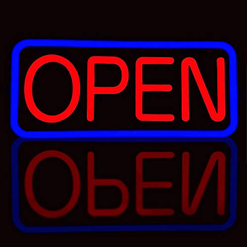 BritTech 21'' x 10'' Ultra Bright LED Neon Open Sign - Remote Controlled - Blue/Red - Get Your Business Seen Day or Night