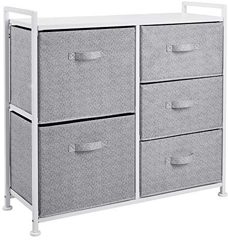 Amazon Basics - Aufbewahrungsschrank für Kleiderschränke, mit 5 Stoff-Schubladen, Weiß