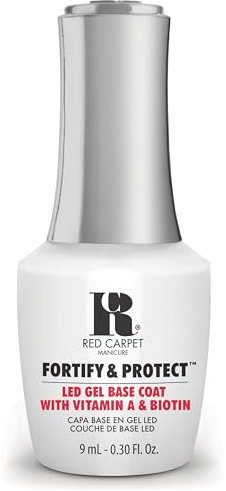 Red Carpet Manicure Fortify & Protect LED Gel Base Coat, Soak-Off Nail Strengthener for Weak Nails, Combats Brittleness, Infused with Vitamin A & Biotin, Long-Lasting Base Coat Gel Polish, 9ml