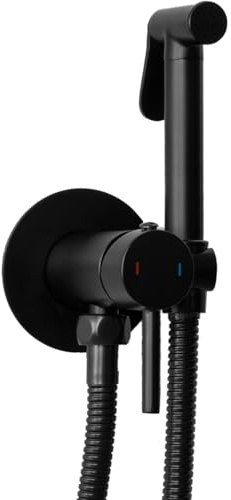 Rea ROBINET DE BIDET ENCASTRÉ LUNGO LOOP BLACK pulvérisateur en laiton à fixation murale mitigeur Eau Froide et Chaude avec douchette à Main pour WC Toilette (Noir)