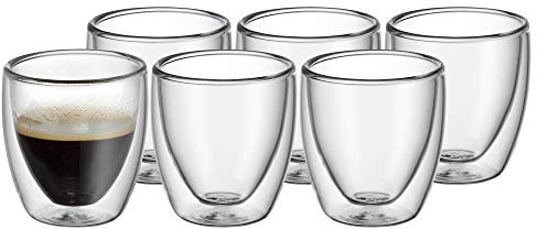 WMF Kult doppelwandige Espressotassen Glas Set 6-teilig, doppelwandige Gläser 80ml, Schwebeeffekt, Thermogläser, hitzebeständiges Espresso Glas