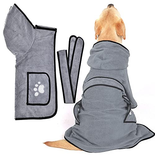 Zunea Hundebademantel Hundehandtuch zum Trocknen von Hunden Saugfähiger Bademantel mit Kapuze Haustier Hoodie Badetuch für Kleine Mittelgroße Große Hunde, Katzen zum Baden und Pflegen Grau XS