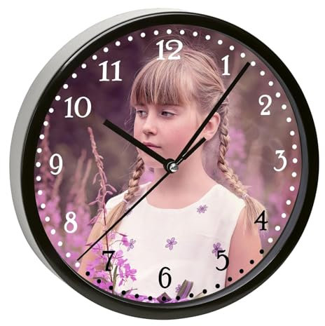 CreaDesign, Wanduhr Kinder personalisiert mit Name, Motiv individuell, Rahmen Wanduhr schwarz, Ø 19,5 cm