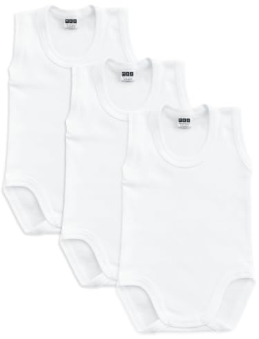 MEA BABY Bodys ohne Ärmel im 3er Pack, Unisex Ärmellose Einteiler aus 100% Baumwolle