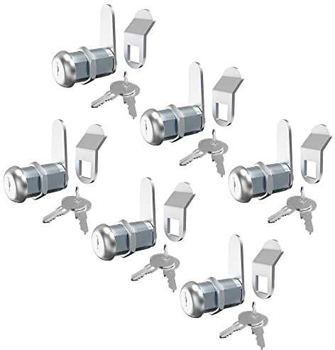 Hecfu 6 Pcs Tool Box Lock Mailbox Lock, 1-1/8 Keyed Alike Tool Box Locks with Keys, Truck Tool Box Lock Replacement, Secure File Drawer RV Toolbox, Zinc Alloy