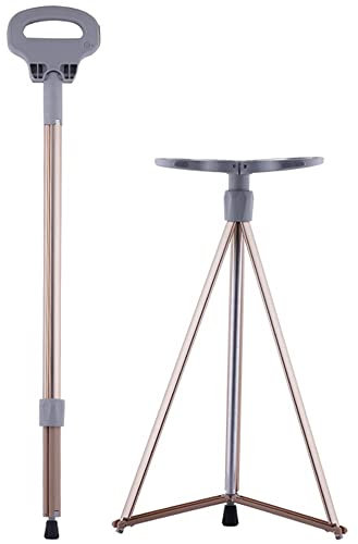 ZJIEX Faltbar Gehstock Mit Sitz, Leicht Spazierstock Wanderstock, Tragbare Krücke Gehhilfe 3 Beine, Belastbar Bis 150 Kg, Mit Reisetasche (Color : Brown)