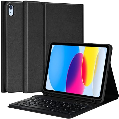 aMZCaSE Keyboard Case for iPad 10th 2022/A16 11th Generation 2025(10.9/11 inch) Detachable Folio Keyboard Cover with Wireless Rechargeable Bluetooth Keyboard Pencil Holder UK Layout