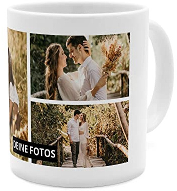PhotoFancy® - Fototasse 'Collage' - Personalisierte Tasse mit eigenem Foto - Weiß - Layout Collage 3 Bilder