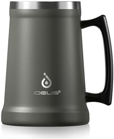 Ideus Insulated Beer Stein, 24oz Stainless Steel Double Walled Beer Mug Giant Bar Drinkware Metal Beer Cup with Big Grip Handle