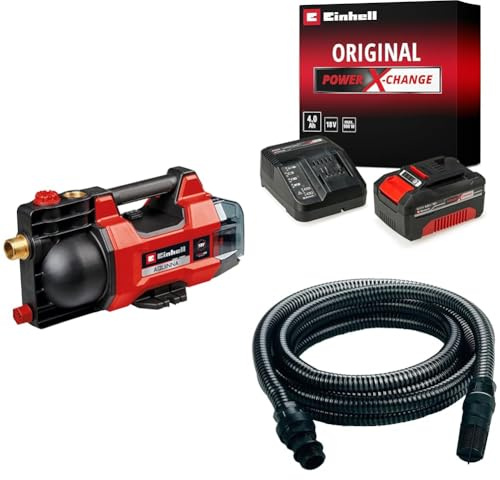 Einhell Akku-Gartenpumpe AQUINNA 18/28 Power X-Change (18 V, max. 2800 L/h Fördermenge, max. 25 m Förderhöhe, ECO-/ Boost-Modus, inkl. 4,0 Ah Akku, Ladegerät und 4m Saugschlauch)