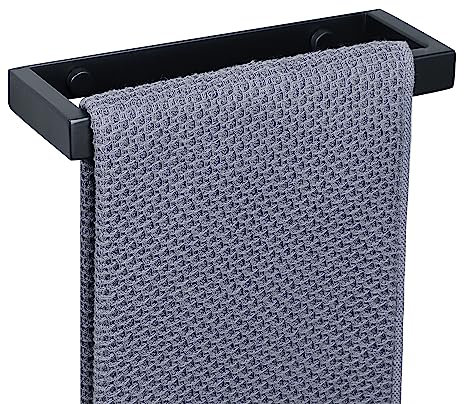 SAYAYO 20CM Porte Serviette sans Perçage Salle de Bain, Support Serviette Mural en Acier Inoxydable pour Cuisine Lavabo Toilette, Montage à Vis/Adhésif, Noir Mat, EGJF020-B-2023