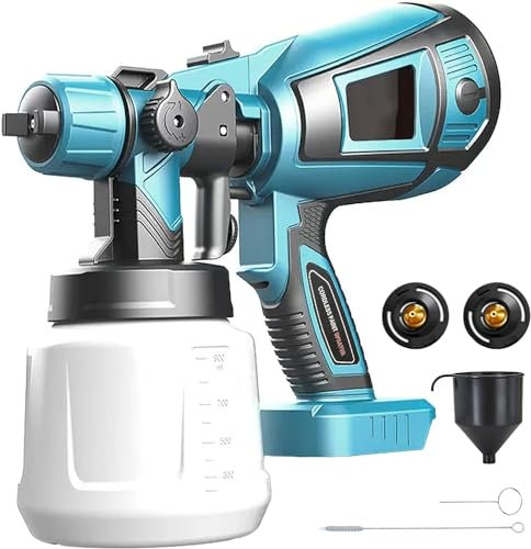 Akku Farbsprühsystem, Ersatz für Makita Bürstenlo, Elektro Lackierpistole mit 2 Düsen, 3 Spritzmuster,1000ml farbsprühgerät,zum Streichen von Wänden