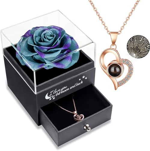 Yamonic Rosa Eterna Regalo Donna,Rosa Stabilizzata con Collana Donna|Regali San Valentino per lei,Idea Regalo per Lei,Confezione Regali Compleanno Anniversario Natale Festa della Mamma