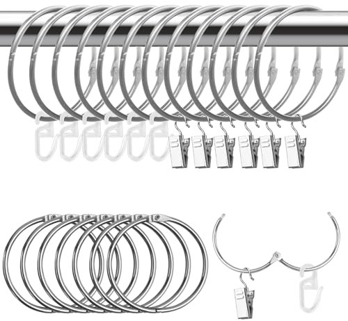 HavaCue 20 Stück 50 mm Gardinenringe mit Clips, Gardinen Klammern mit Haken Set Vorhangringe Metall Duschvorhangringe Edelstahl Gardinenringe für Vorhänge und Gardinenstangen (Silber)