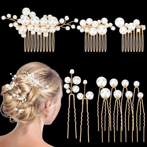 Kiiwah 13Pcs Épingles à Cheveux de Mariage, Accessoire Cheveux en Strass Perle, Pince Fleurs en forme de U, Bijoux pour Marriage/Soirée/Anniversaire