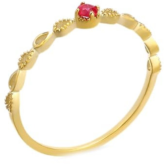 Skcess 18 Karat Gelbgold Matching Rings Rot Rubin Runden, Damenring Dünner Hohler Wassertropfen-Rubin Ringe Frauen Größe 63 (20.1)