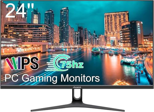 Jhcztrk PC Gaming Monitor, 23.8 Inch LED Full HD 1080P, HDMI, VGA, IPS Panel, 75 Hz, FreeSync Technology, 99% sRGB, Low Blue Light, Flicker-Free, Slim Gaming Office PC Monitor