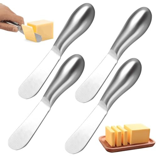QEEROYO Set di 4 coltelli da burro piccoli, per marmellata, da dessert, in acciaio inox, 13,4 x 2,5 cm, per formaggio, burro freddo, marmellata, pasticceria