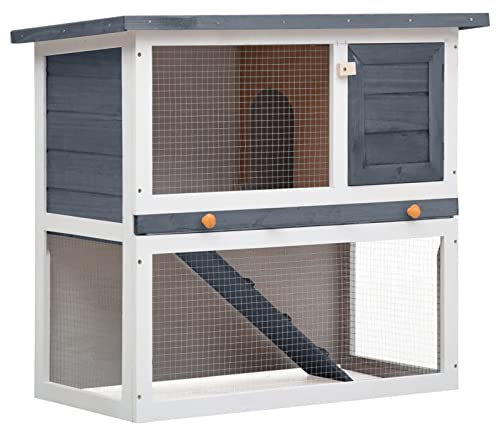 LAPOOH Kaninchenstall 1 Tür, Hasenstall, Hasenkäfig, Doppelhausninchenställe,Tierhaus, Kleintierstall, Kaninchenhaus, Haustierstall, Kaninchen Häuser, Grau Holz