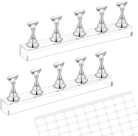 Piriuuo Nagel Stander, Acryl Nagelständer Nagelübungsständer Magnetische Nagelspitzen Halter Nagel Aufdrück Nagelständer Nagelspitze Maniküre Werkzeug Nägel Tipps Halter für Nagelspitzen, Silber