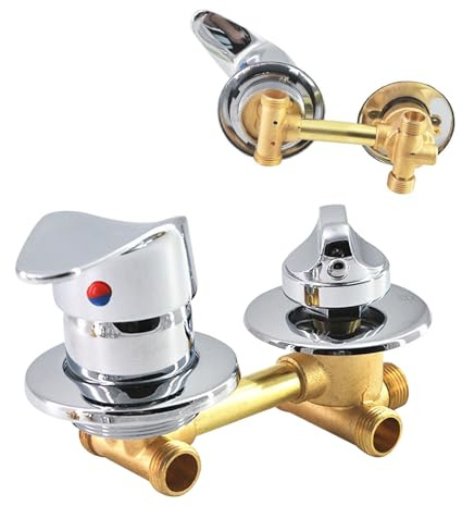 Robinet mitigeur de cabine de douche 2 voies Sortie d'eau filetée/Intubation Robinet mitigeur en laiton Distance 10cm/12,5/14,5cm Robinet de douche poli (Vis 12,5cm)