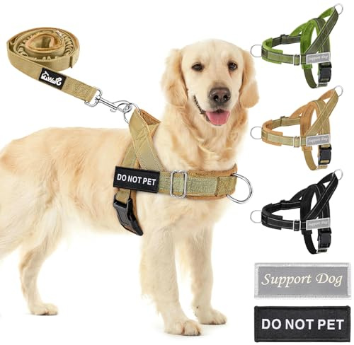 SlowTon No Pull Dog Harness with 5.7ft Lead - Adjustable Pet Harness with 2 Leash Clips, Reflective Vest with Easy Control Soft Padded Handle for Training and Walking Medium Large Dogs