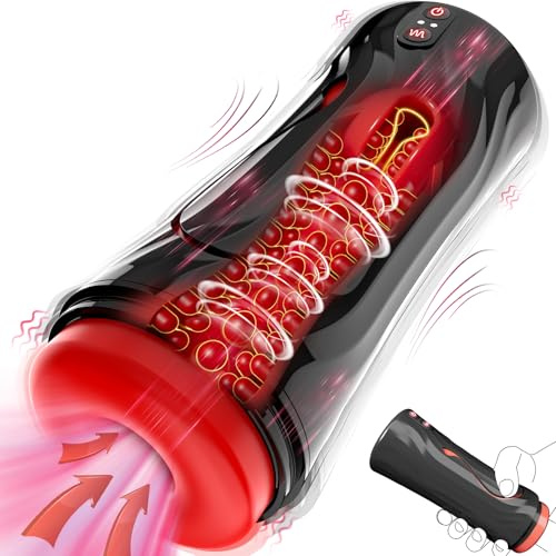 Elektrischer Masturbator Cup, 9 Modi Teleskopfunktion, Sex Spielzeug für die Männer, Masturbieren für Männer, Taschenmuschi Penis Masturbatoren mit Vagina Pussy, Sex Toy (Rot)